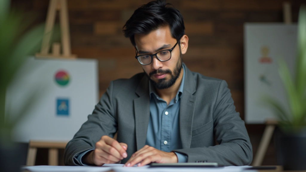 Visual strategist specializing in brand systems, portrait from chest up, thoughtful expression