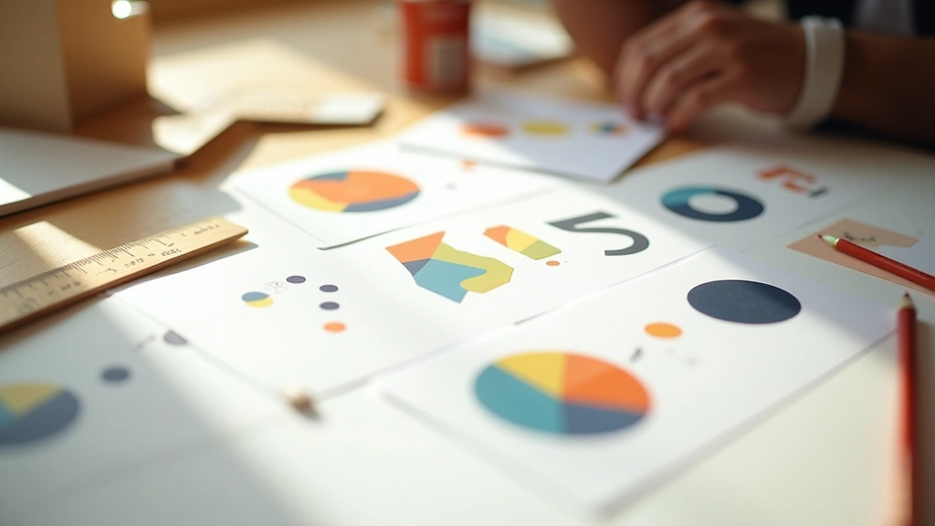 Close-up of geometric shapes and typography examples for logo design with rulers and pencils